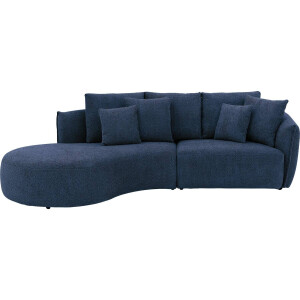Goossens Bank Fay blauw, stof, 1,5-zits, stijlvol landelijk met chaise longue links