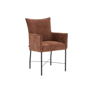 Goossens Eetkamerstoel Erik bruin stof met armleuning, modern design