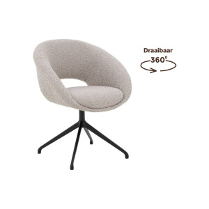 Goossens Stoel Babs lichtgrijs stof graden draaibaar met armleuning, modern design