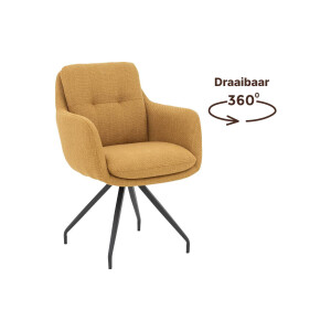 Goossens Eetkamerstoel Mirthe geel stof graden draaibaar met armleuning, modern design