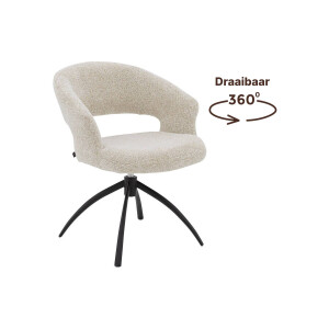 Goossens Eetkamerstoel Sara beige stof graden draaibaar met return functie met armleuning,