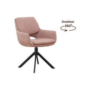 Goossens Eetkamerstoel Daisy roze stof graden draaibaar met return functie met armleuning, modern design