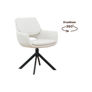 Goossens Eetkamerstoel Daisy beige stof graden draaibaar met return functie met armleuning, modern design