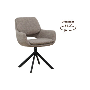 Goossens Eetkamerstoel Daisy bruin stof graden draaibaar met return functie met armleuning, modern design