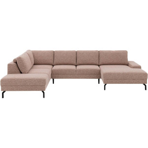 Goossens Bank Valdena roze, stof, 3-zits, met ligelement links met chaise longue rechts