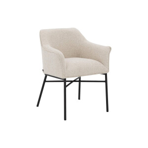 Goossens Eetkamerstoel Rory beige stof met armleuning, elegant chic