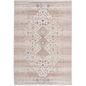 Padiro laagpolig vloerkleed - 160 x 230 cm - Beige - Oriëntaals / Oosters Vintage, Decoratief patroon - Polypropyleen, Katoen - met franjes - vloerverwarming