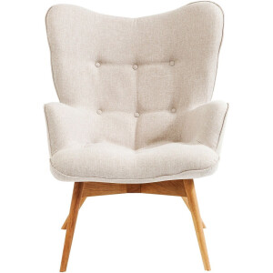 Kare Design SALE - Vicky Fauteuil - Gemêleerde Stof Beige - Eikenhouten Poten