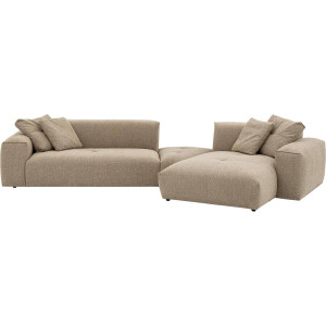 Goossens Bank Lago bruin, stof, 3,5-zits, met chaise longue rechts