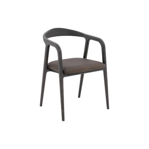 Goossens Stoel Laura met Massief Houten Frame bruin leer met armleuning,
