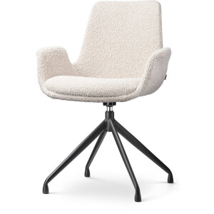 Nolon Nola-Eef Draaibare Eetkamerstoel Bouclé Beige - met Armleuning - Stof - Zwart Onderstel - Lage Armleuning - Design - Scandinavisch - Comfortabel