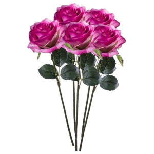 Emerald Kunstbloemen roos - 5x - rozen - Simone - fuchsia - 45 cm - decoratie bloemen