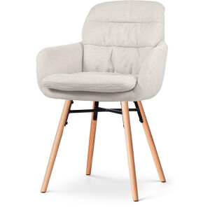 Nolon Nena-Mia Eetkamerstoel Beige - met Armleuning - Stof - Houten Poten