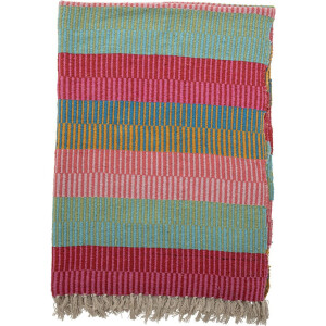 Bloomingville - Plaid Isnel - 160x130cm - groen, roze, blauw gestreept - gerecycled katoen
