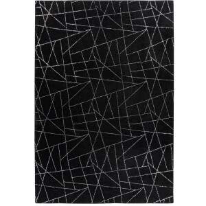 Padiro laagpolig vloerkleed 160 x 230 cm - zwart / zilver - modern abstract design - geschikt voor vloerverwarming - van polyester