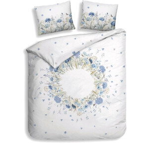 Heckettlane Dekbedovertrek Mikaela - Bedlinnen met Bloemen print - 240x220 - Wit - Dekbedhoes van 100% Katoen-Clip Sheared