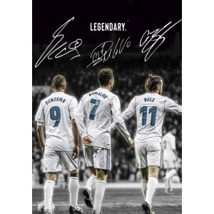 Benzema Ronaldo Bale Poster Ingelijst – Legendary – A4 (21x30cm) – Madrid Voetbal Poster – Inclusief Zwart Frame – Wall Art