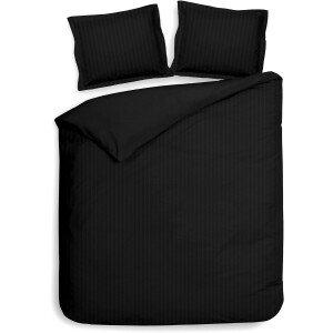 Heckettlane Dekbedovertrek Banda - Bedlinnen met Strepen - 260x200-220 cm - Zwart - Dekbedovertrek van 100% Katoen-Satijn