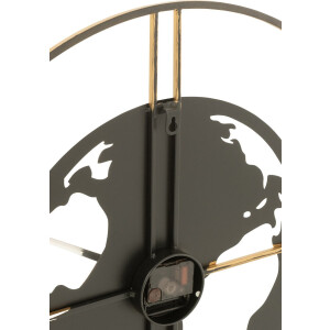 J-Line klok Wereldkaart Gaten - metaal - goud/zwart - small - Ø 60 cm