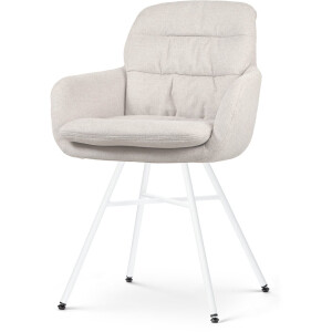 Nolon Noa-Mia Eetkamerstoel Beige - met Armleuning - Stof - Witte Poten