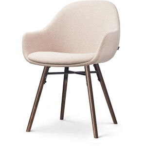 Nolon Nena-Mae Eetkamerstoel Beige - met Armleuningen - Stof - Houten Poten - Walnoot - Design - Scandinavisch - Comfortabel