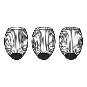 QUVIO Kaarsenhouder met frame - ø9x21 cm - Rond - Metaal - Zwart - set van 3