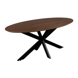 QUVIO Eettafel Sofia - Ovaal - 160x90 cm - Stalen kruispoot - FSC® gecertificeerd mangohout - Bruin