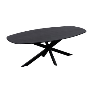 QUVIO Eettafel Sofia - Deens Ovaal - 180 x 90 cm - Stalen kruispoot - FSC® gecertificeerd mangohout - Zwart
