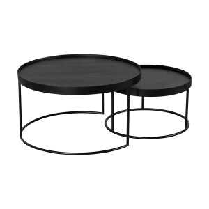 QUVIO Salontafel Sara - Set van 2 - Groot en klein - FSC®-gecertificeerd mangohout - Metaal - Zwart