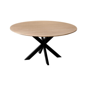 QUVIO Eettafel Sofia - Rond - Stalen kruispoot - FSC®-gecertificeerd mangohout - ø150 cm - Naturel