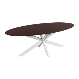 QUVIO Eettafel Sofia - Ovaal - 220x100 cm - Witte kruispoot - FSC® gecertificeerd mangohout - Walnoot bruin