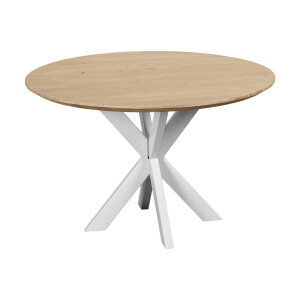 QUVIO Eettafel Sofia - Rond - ø120 cm - Witte kruispoot - FSC® gecertificeerd mangohout - Naturel