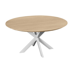 QUVIO Eettafel Sofia - Rond - ø150 cm - Witte kruispoot - FSC® gecertificeerd mangohout - Naturel