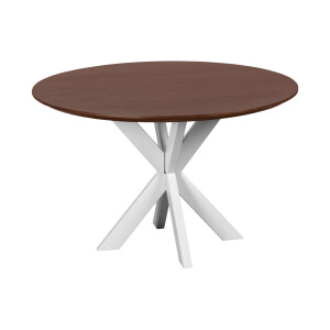 QUVIO Eettafel Sofia - Rond - ø120 cm - Witte kruispoot - FSC® gecertificeerd mangohout - Bruin