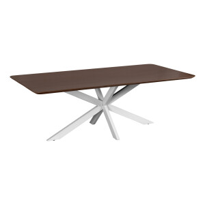 QUVIO Eettafel Sofia - Rechthoekig - Witte kruispoot - FSC®-gecertificeerd mangohout - 180x90 cm - Walnoot bruin