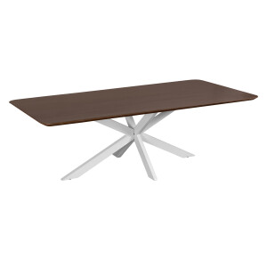 QUVIO Eettafel Sofia - Rechthoekig - Witte kruispoot - FSC®-gecertificeerd mangohout - 220x110 cm - Walnoot bruin