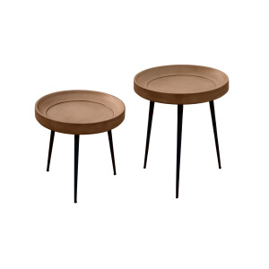 Lewis & Loft Salontafels Luus - Mangohout - Metaal - Rond - Bruin mat - Klein en groot - Set van 2