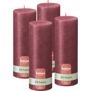 Bolsius - Rustieke kaars Shimmer - 4 Stuks - Metallic - Rood – 19cm