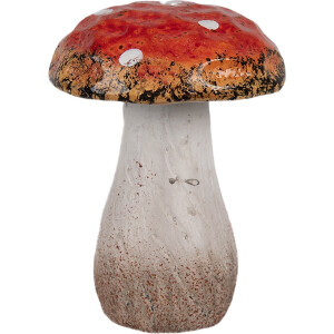 Clayre & Eef Decoratie Paddenstoel Ø 5x7 cm Rood Wit Keramiek Herfst decoratie