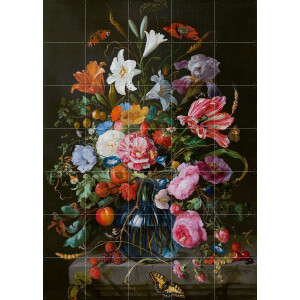 IXXI Vaas met bloemen, Jan Davidsz. De Heem & Mauritshuis - 100 x 140 cm - Gratis ophangtool - Grote wanddecoratie en posters - Naturalisme, Olieverf