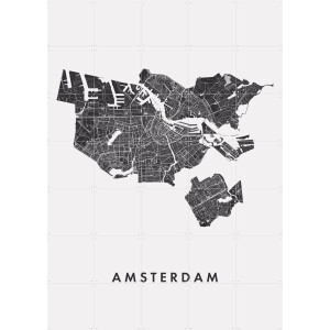 IXXI Amsterdam City Map, Kunst in Kaart - 100 x 140 cm - Gratis ophangtool - Grote wanddecoratie en posters - Technische Tekening, Grafisch Ontwerp
