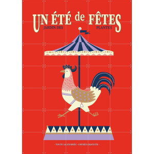 IXXI Carrousel Rooster, Jetske Kox - 100 x 140 cm - Gratis ophangtool - Grote wanddecoratie en posters - Grafisch Ontwerp, Illustraties, Kleurrijk