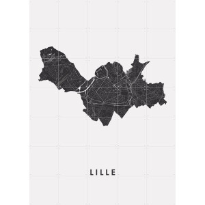 IXXI Lille City Map, Kunst in Kaart - 100 x 140 cm - Gratis ophangtool - Grote wanddecoratie en posters - Grafisch Ontwerp, Abstract, Line art