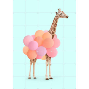 IXXI Party Giraffe, Paul Fuentes - 100 x 140 cm - Gratis ophangtool - Grote wanddecoratie en posters - Kleurrijk, Speels, Digitale Kunst, Pop art