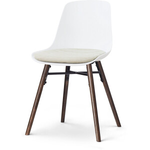 Nolon Nena-Liv Eetkamerstoel wit met naturelbeige Zitkussen - walnoot houten onderstel