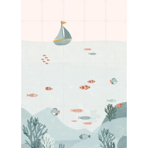 IXXI Under the Blue Sea, Menina Lisboa & Various - 100 x 140 cm - Gratis ophangtool - Grote wanddecoratie en posters - Grafisch Ontwerp, Speels