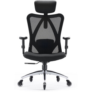 SIHOO M18-Series IJsrad Ergonomische Bureaustoel – Verstelbare Lendensteun – Ademend Mesh – W-vormige Zachte Sponszitting – Stille Wielen – Verstelbare Armleuningen & Rungleuning – 150kg