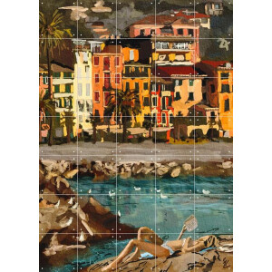IXXI Sunday morning at Cinque Terre, Ekaterina Zagorska - 100 x 140 cm - Gratis ophangtool - Grote wanddecoratie en posters - Illustraties, Aquarel