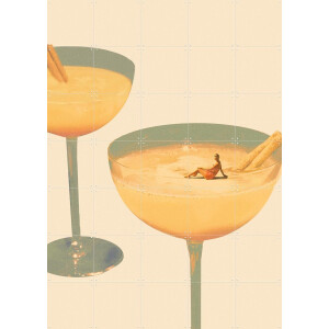 IXXI Holiday in a Glass I, Maarten Léon - 100 x 140 cm - Gratis ophangtool - Grote wanddecoratie en posters - Vintage, Illustraties, Speels, Zomer
