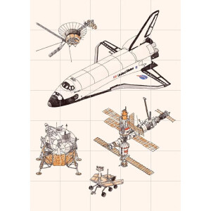 IXXI Spacecrafts, Florent Bodart - 100 x 140 cm - Gratis ophangtool - Grote wanddecoratie en posters - Technische Tekening, Line art, Illustraties